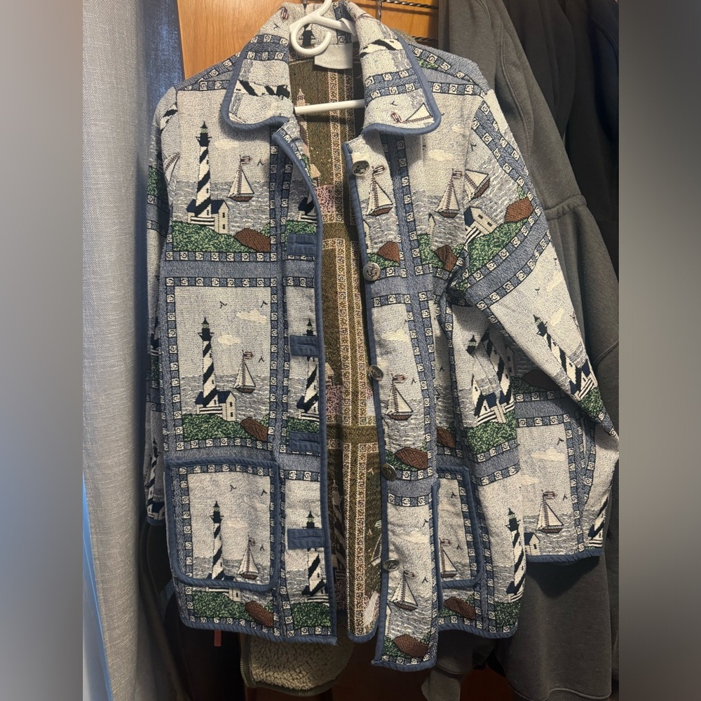 Blair Nautical Themed Tapestry Jacket with Lighthouse Print